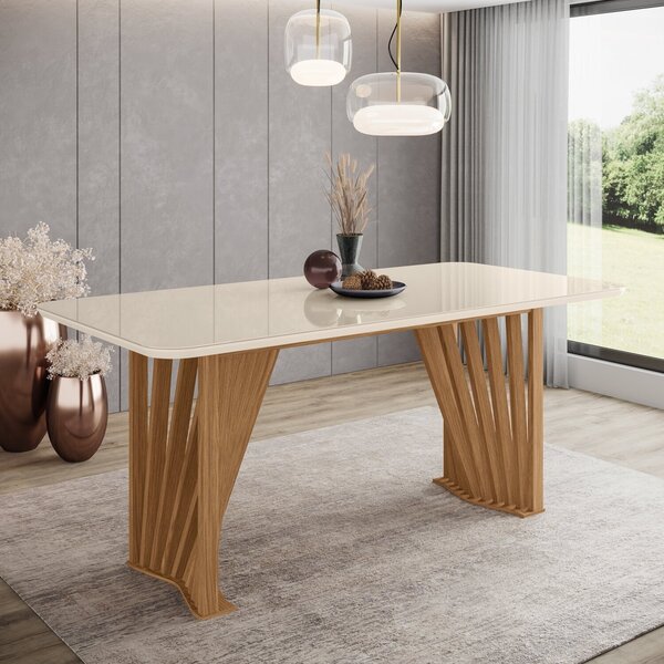 Mesa De Jantar Com Tampo Mdf E Vidro Com Canto Arredondado 18