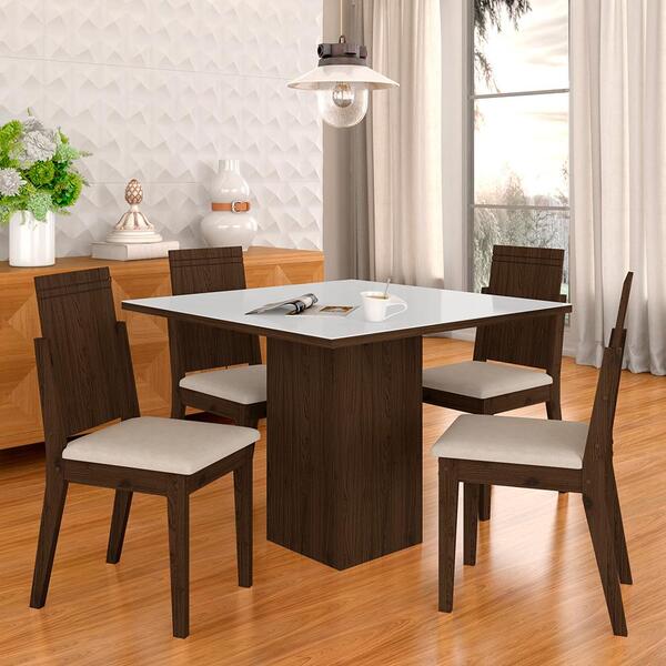 Mesa De Jantar Com Vidro 4 Cadeiras Aveiro Imbuia/off White/b