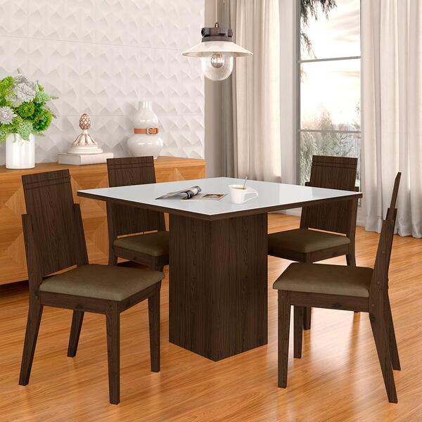 Mesa De Jantar Com Vidro 4 Cadeiras Aveiro Imbuia/off White/c