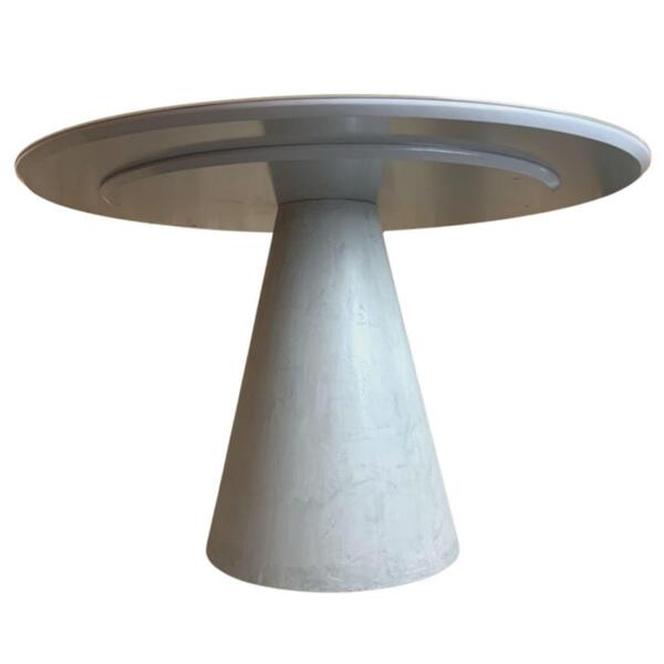 Mesa De Jantar Cone 140 Cm Cimento Queimado Vidro 4mm Cinza