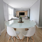 Mesa De Jantar Cone 150 Cm Tampo Laca Branca + Vidro Base Bra