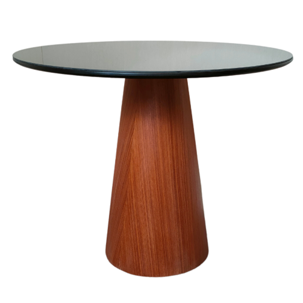 Mesa De Jantar Cone 80 Cm Base Madeira Mogno Tampo Laca + Vid