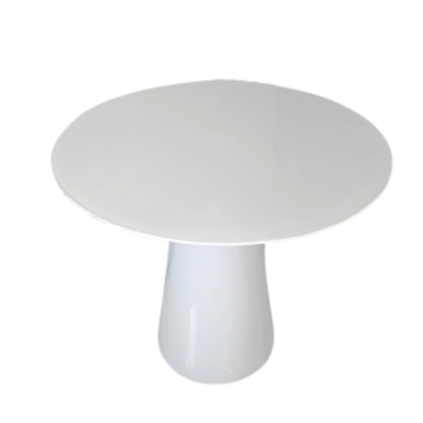 Mesa De Jantar Cone 90 Cm Tampo Laca Branca + Vidro Base Bran