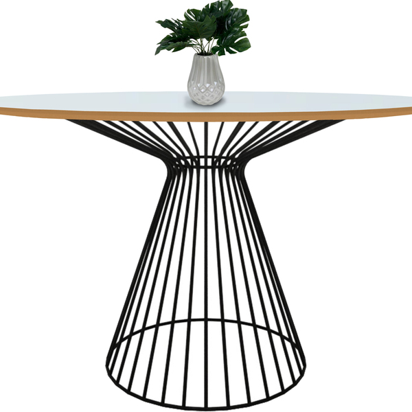 Mesa De Jantar Cone Girassol Redonda Com Tampo De Madeira 1 2