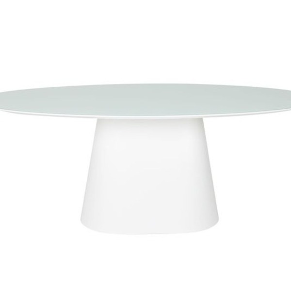 Mesa De Jantar Cone Oval 160x90 Cm Tampo Laca Branca + Vidro