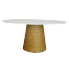 Mesa De Jantar Cone Oval 160x90 Cm Tampo Laca Branca Base Fib