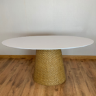 Mesa De Jantar Cone Oval 198x122 Cm Tampo Laca Branca Base Fi