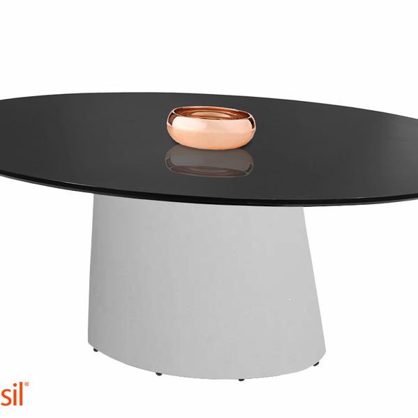 Mesa De Jantar Cone Oval Fibra Com Tampo Coverglass 180x100cm