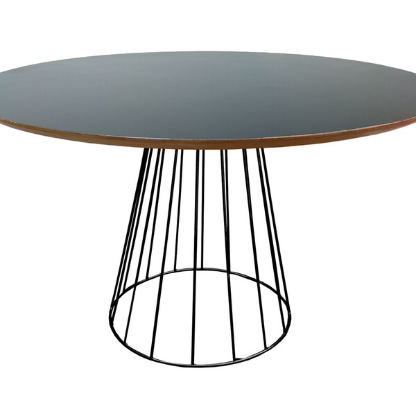 Mesa De Jantar Cone Redonda Raiada 1 20m Com Tampo De Madeira