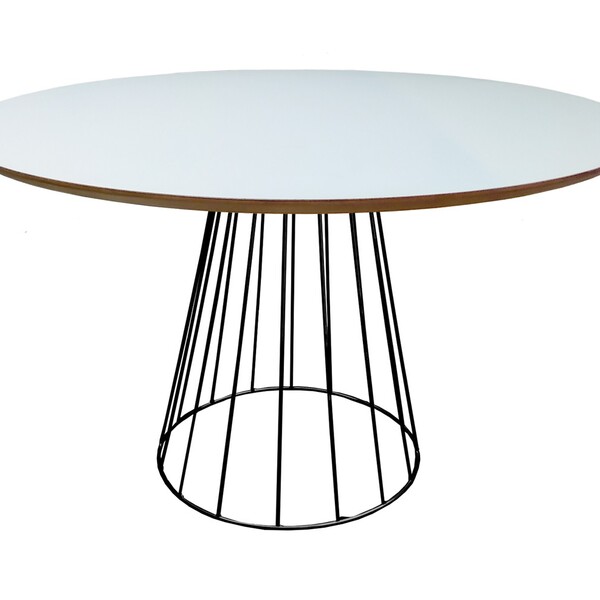 Mesa De Jantar Cone Redonda Raiada 1 20m Com Tampo De Madeira