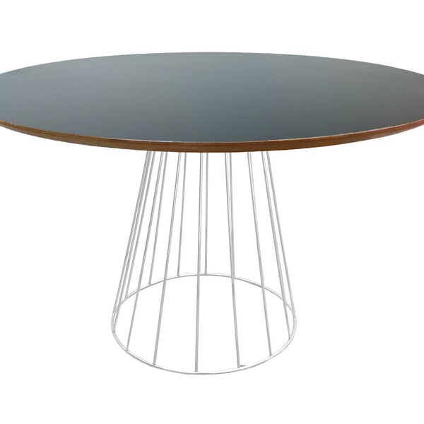 Mesa De Jantar Cone Redonda Raiada 1 20m Com Tampo De Madeira