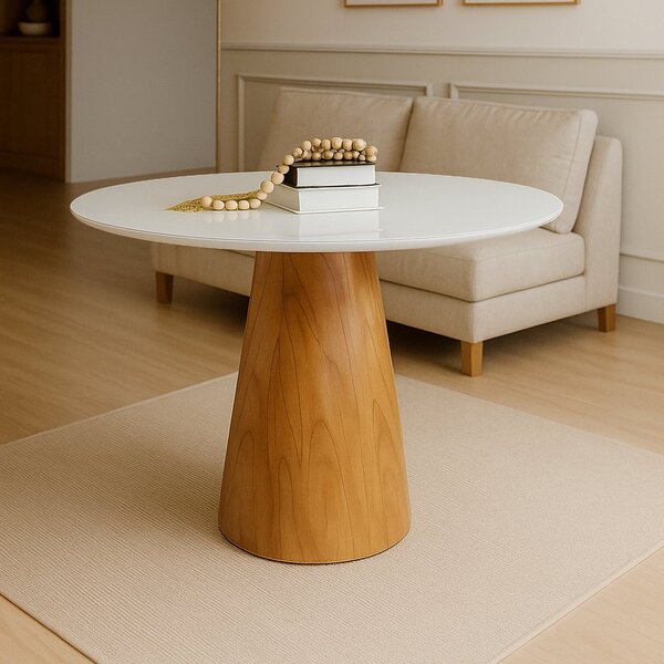 Mesa De Jantar Cone Redonda Vidro Cairo Branco