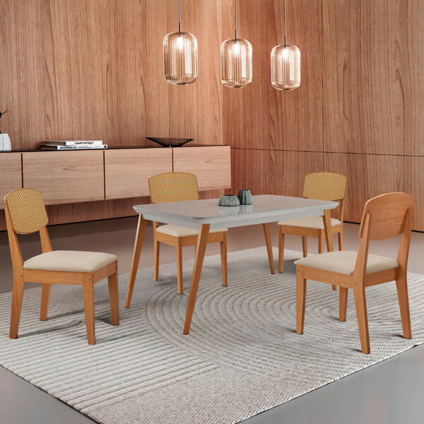 Mesa De Jantar Copper 120cm Tampo Canto Copo Mdf Vidro Com 4