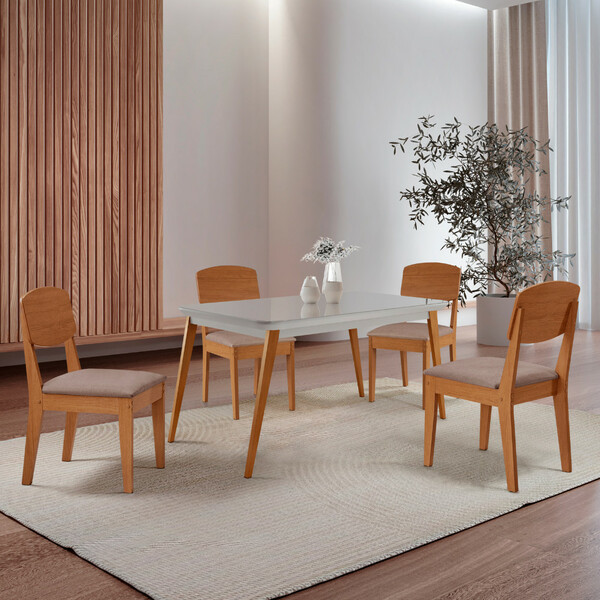 Mesa De Jantar Copper 120cm Tampo Canto Copo Mdf Vidro Com 4