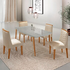 Mesa De Jantar Copper 120cm Tampo Mdf Vidro Com 4 Cadeiras El