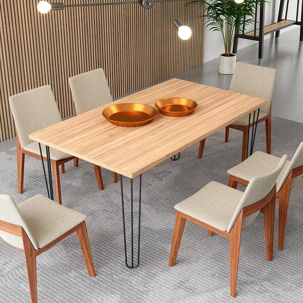 Mesa De Jantar Cozinha Tampo Em Mdp Retangular Haipin 6 Lugar