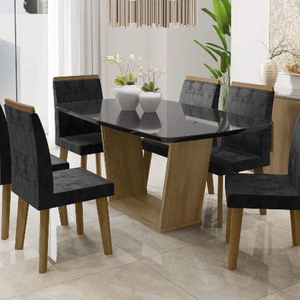 Mesa De Jantar Diamante Com 6 Cadeiras Cinamomo Black Com Ave