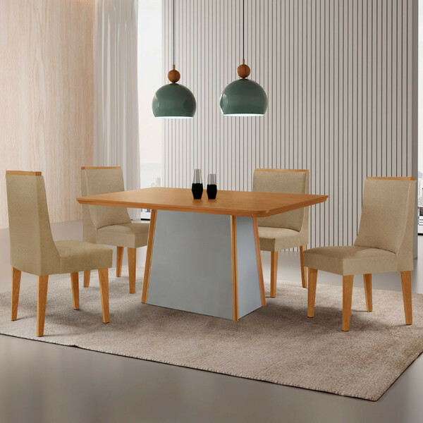 Mesa De Jantar Diane 120cm Tampo Mdf Laminado Com 4 Cadeiras