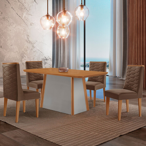 Mesa De Jantar Diane 120cm Tampo Mdf Laminado Com 4 Cadeiras
