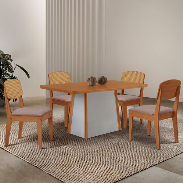 Mesa De Jantar Diane 120cm Tampo Mdf Laminado Com 4 Cadeiras