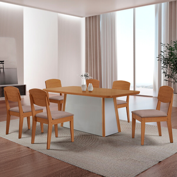 Mesa De Jantar Diane 180cm Tampo Mdf Laminado Canto Copo Com