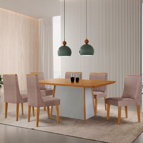Mesa De Jantar Diane 180cm Tampo Mdf Laminado Com 6 Cadeiras