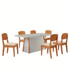 Mesa De Jantar Diane 180cm Tampo Mdf Vidro Canto Copo Com 6 C