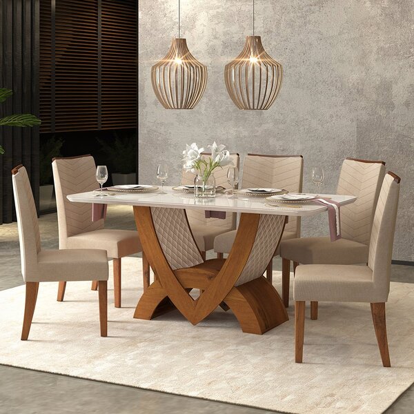 Mesa De Jantar Dj Móveis Valença Estofada 1700x900 6 Cadeiras