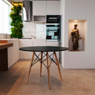 Mesa De Jantar Eames Eiffel Preta 90cm Base Madeira Maciça