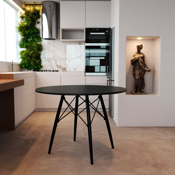 Mesa De Jantar Eames Eiffel Preta 90cm Base Madeira Maciça Pr