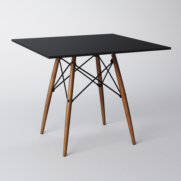 Mesa De Jantar Eiffel Quadrado Tampo De Madeira 90cm Preto