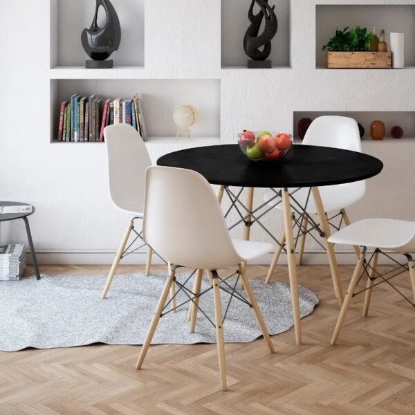 Mesa De Jantar Eiffel Redondo Tampo De Madeira 110 Preto