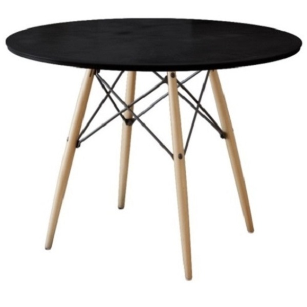 Mesa De Jantar Eiffel Redondo Tampo De Madeira 110 Preto