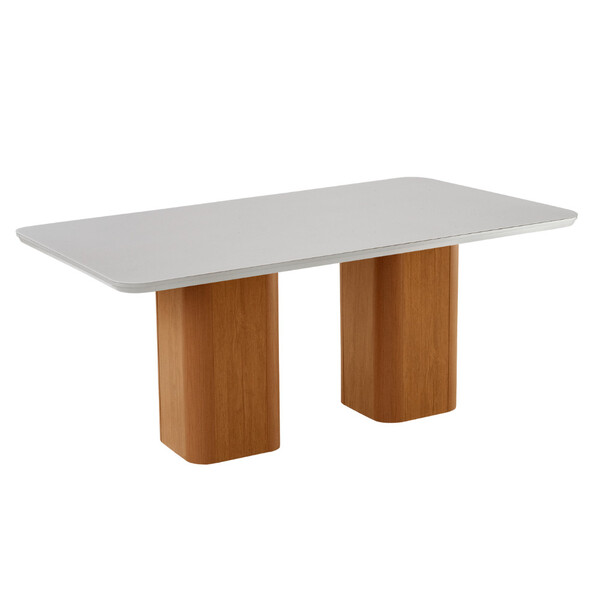 Mesa De Jantar Eloise 180cm Tampo Mdf E Vidro Canto Copo Mode