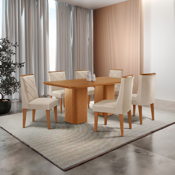 Mesa De Jantar Eloise 180cm Tampo Mdf Laminado Com 6 Cadeiras