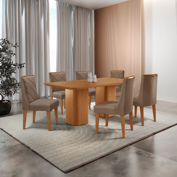 Mesa De Jantar Eloise 180cm Tampo Mdf Laminado Com 6 Cadeiras