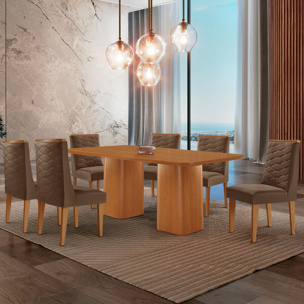 Mesa De Jantar Eloise 180cm Tampo Mdf Laminado Com 6 Cadeiras