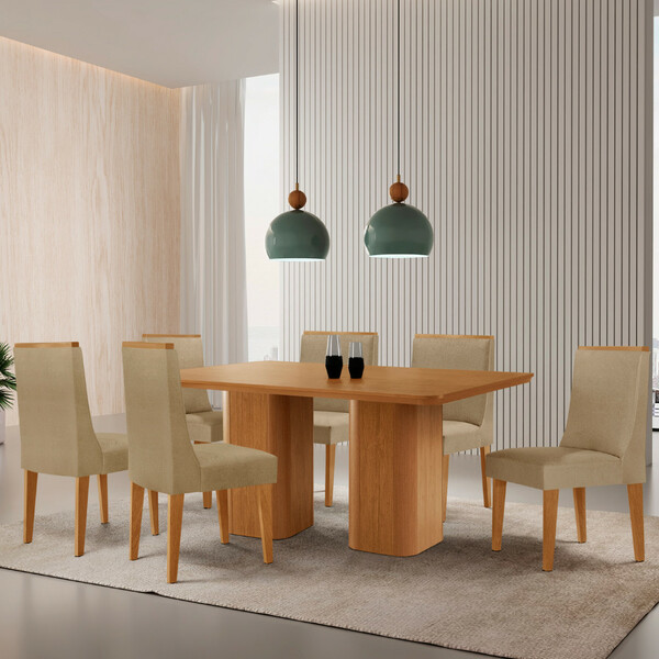 Mesa De Jantar Eloise 180cm Tampo Mdf Laminado Com 6 Cadeiras