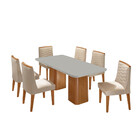 Mesa De Jantar Eloise 180cm Tampo Mdf Vidro Com 6 Cadeiras El