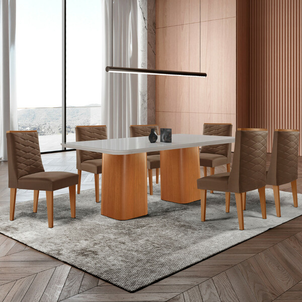 Mesa De Jantar Eloise 180cm Tampo Mdf Vidro Com 6 Cadeiras Sa
