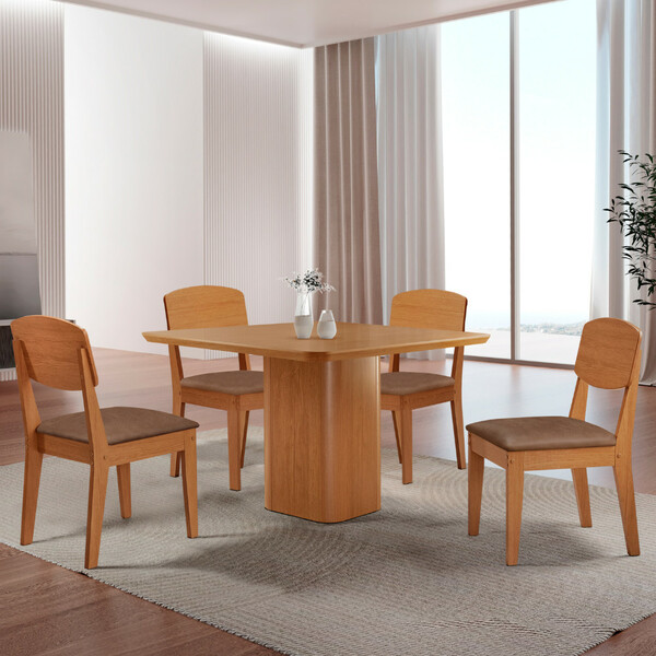 Mesa De Jantar Eloise 90cm Tampo Mdf Laminado Com 4 Cadeiras
