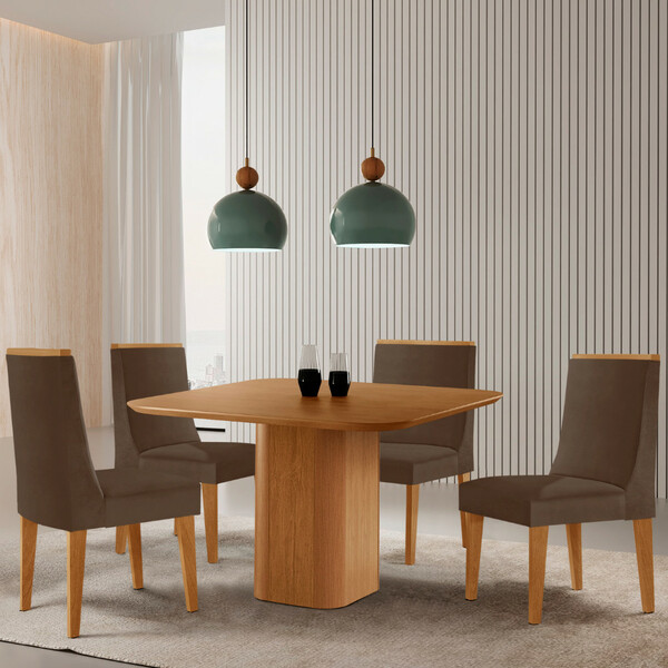 Mesa De Jantar Eloise 90cm Tampo Mdf Laminado Com 4 Cadeiras