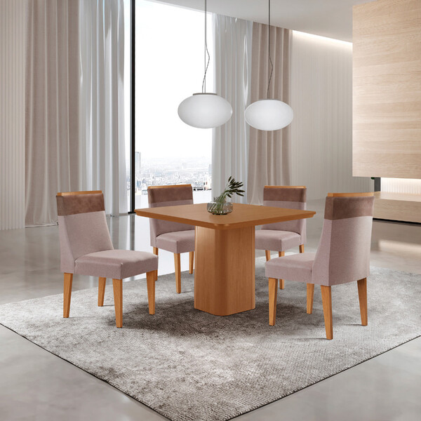 Mesa De Jantar Eloise 90cm Tampo Mdf Laminado Com 4 Cadeiras