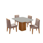 Mesa De Jantar Eloise 90cm Tampo Mdf Vidro Canto Copo Com 4 C