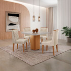 Mesa De Jantar Eloise 90cm Tampo Mdf Vidro Canto Copo Com 4 C