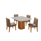 Mesa De Jantar Eloise 90cm Tampo Mdf Vidro Canto Copo Com 4 C