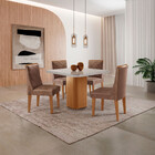 Mesa De Jantar Eloise 90cm Tampo Mdf Vidro Canto Copo Com 4 C