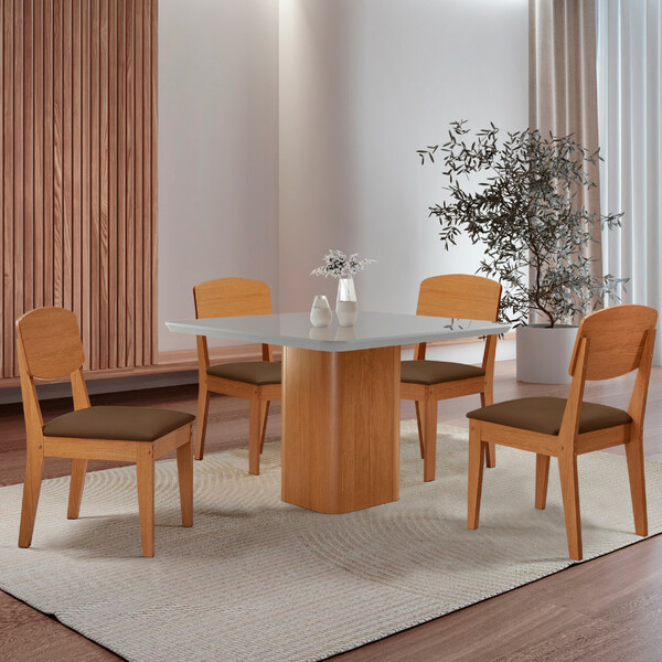 Mesa De Jantar Eloise 90cm Tampo Mdf Vidro Com 4 Cadeiras Cop