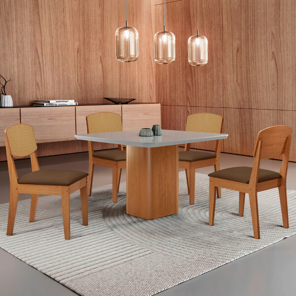 Mesa De Jantar Eloise 90cm Tampo Mdf Vidro Com 4 Cadeiras Cop