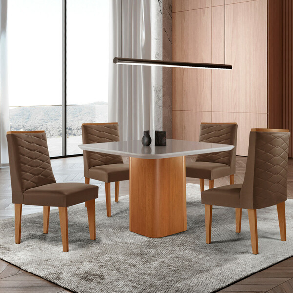 Mesa De Jantar Eloise 90cm Tampo Mdf Vidro Com 4 Cadeiras Saf